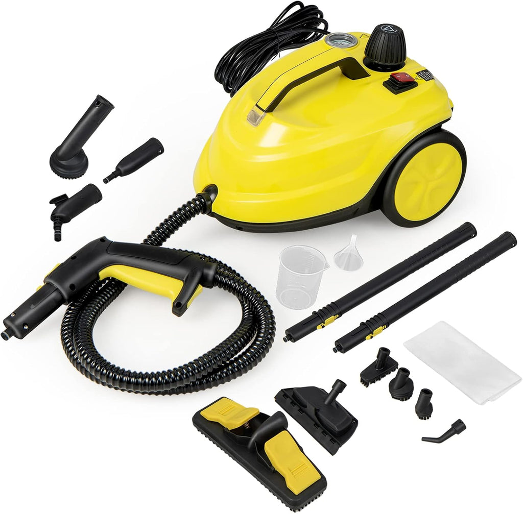 GOPLUS Nettoyeur Vapeur, 13 Accessoires, Pression 5 Bar Puissance 2000W avec Réservoir d'Eau 1,8L, Balai Vapeur pour Tapis, Fenêtre, Verre et Rideau