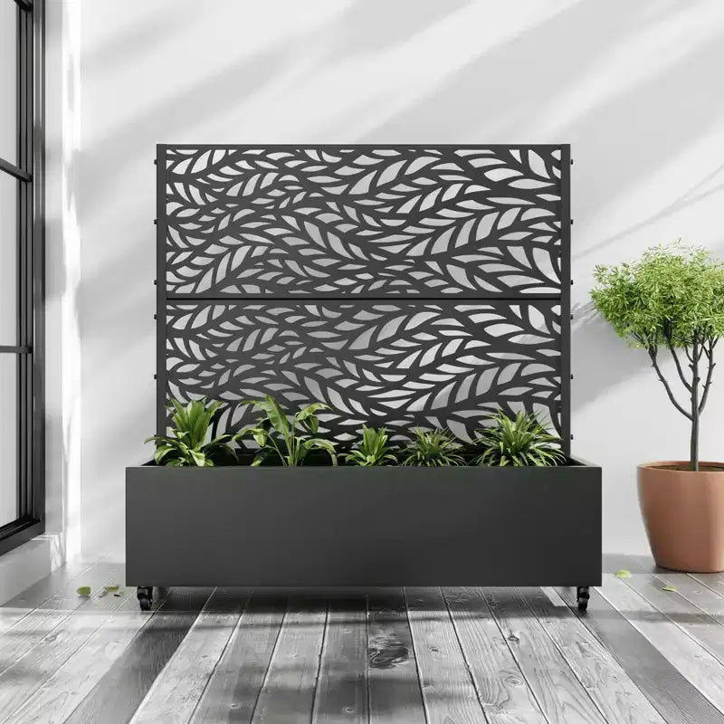 MAYEERTY Planter Box with Trellis Iron Black Louvered Classic Helen Street 01 Combined Style 72x47x16in 3-Piece Set
