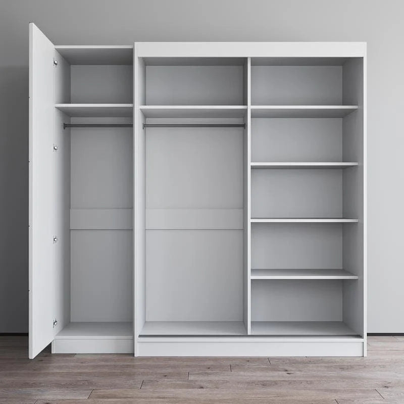 2-Door Wardrobe with Mirror, Glass Front, 2-Person (Gray / Black / White)