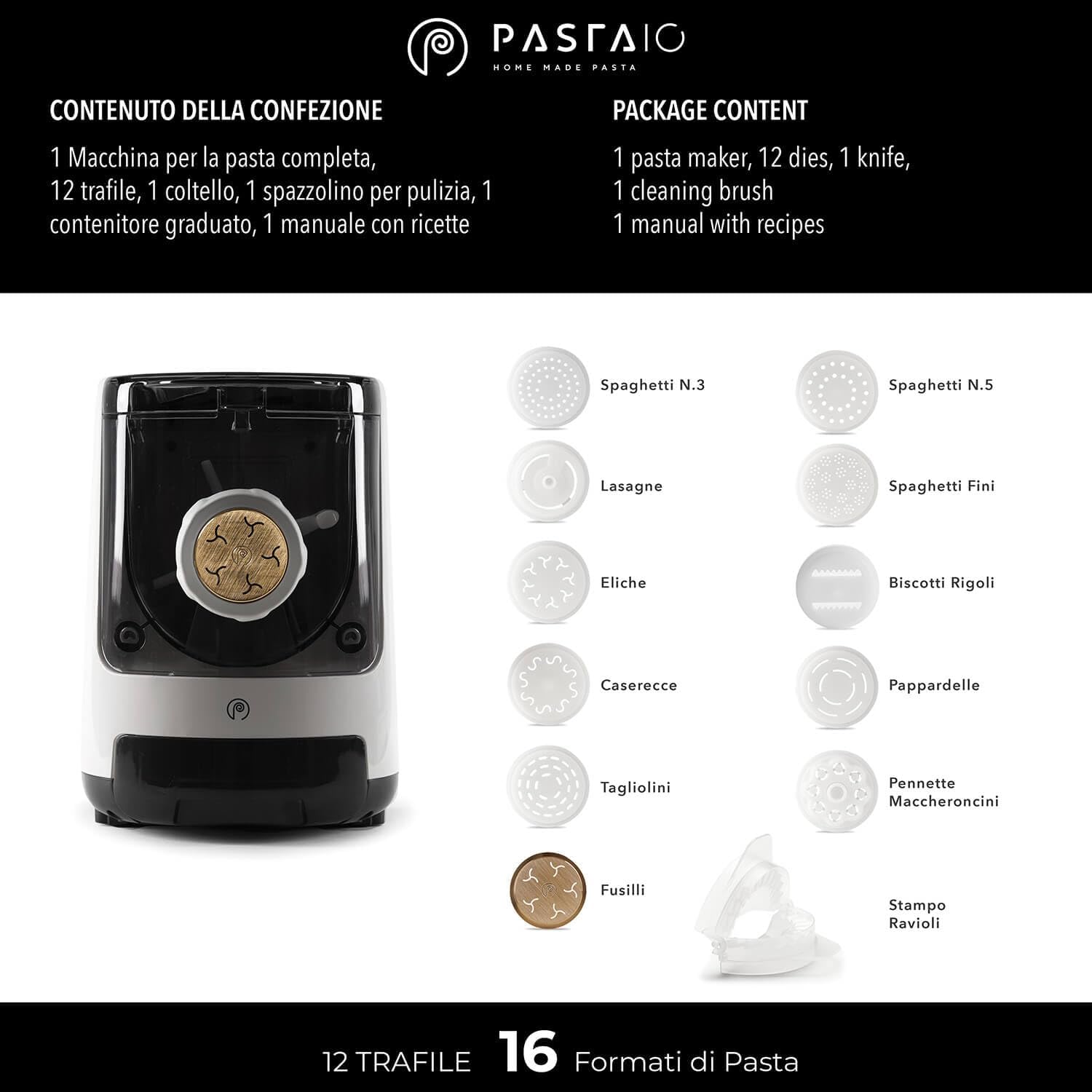 PASTAIO Machine à pâtes automatique avec 12 matrices et balance intégrée