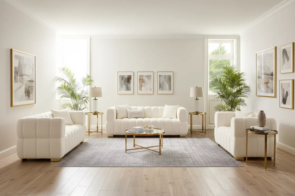 85" Modern Waffle Fabric Couch, Leisure Comfortable Sofa