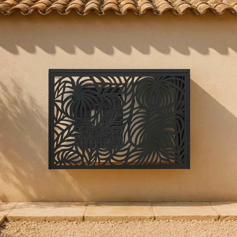 TERRE JARDIN Cache Climatiseur Exterieur 105x90x66,5 - Pompe a Chaleur Extérieur Métal - Kit Fixation Inclus - Cache Clim, Anti Intempéries - Discrétion, Protection, Réduction Bruit - Anthracite