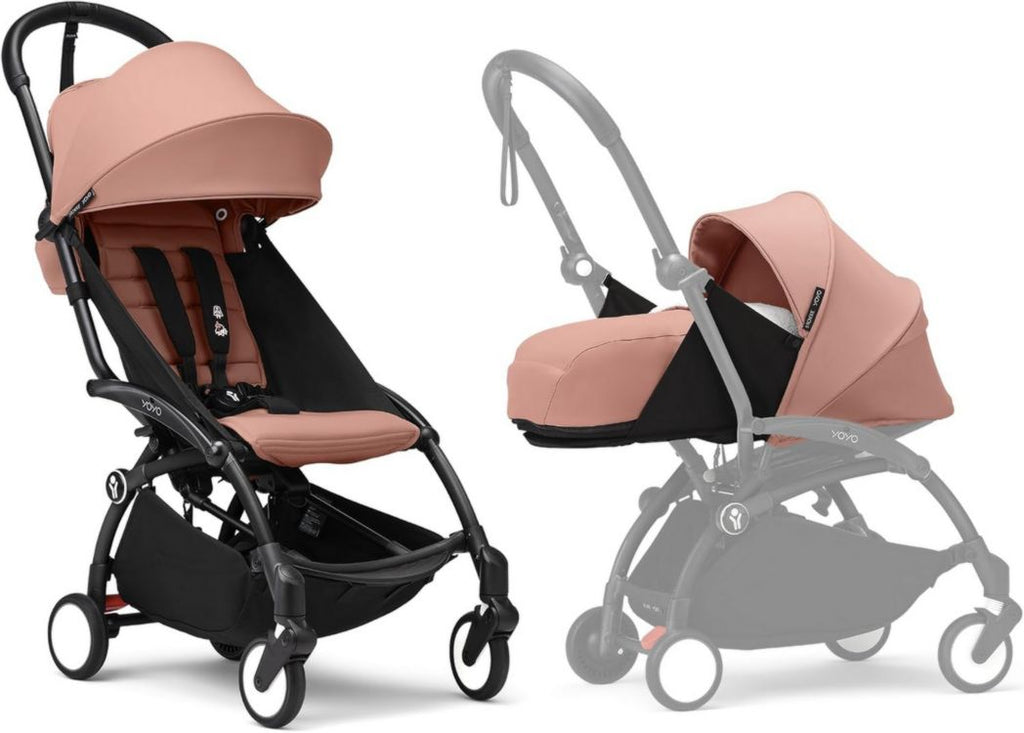 Poussette Stokke YOYO3 avec pack nouveau-né et pack couleur 6+ - Comprend un cadre noir, un pack couleur YOYO 6+ (gingembre) et un pack nouveau-né 0+ (gingembre)