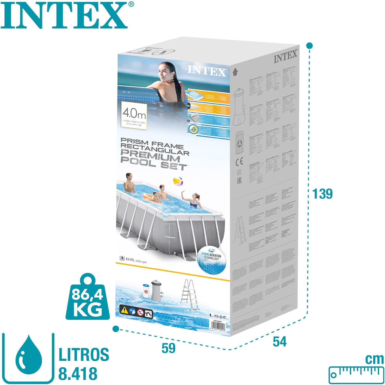 Intex kit Piscine Prism Frame rectangulaire Tubulaire (l) 4,00 x (l) 2,00 x (h) 1,22m