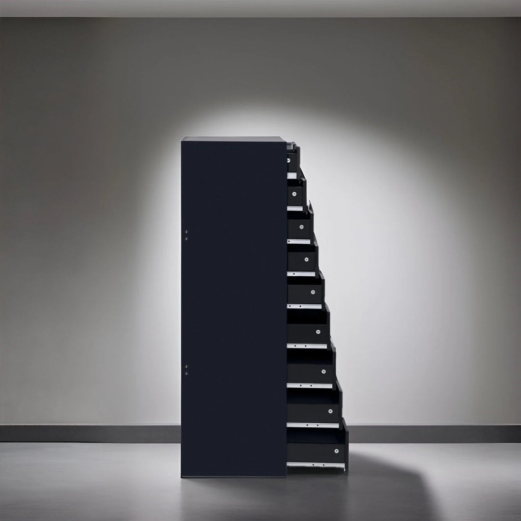 Narrow Wooden 9-Drawer Cabinet with Smooth-Glide Drawers and Top Storage Shelf