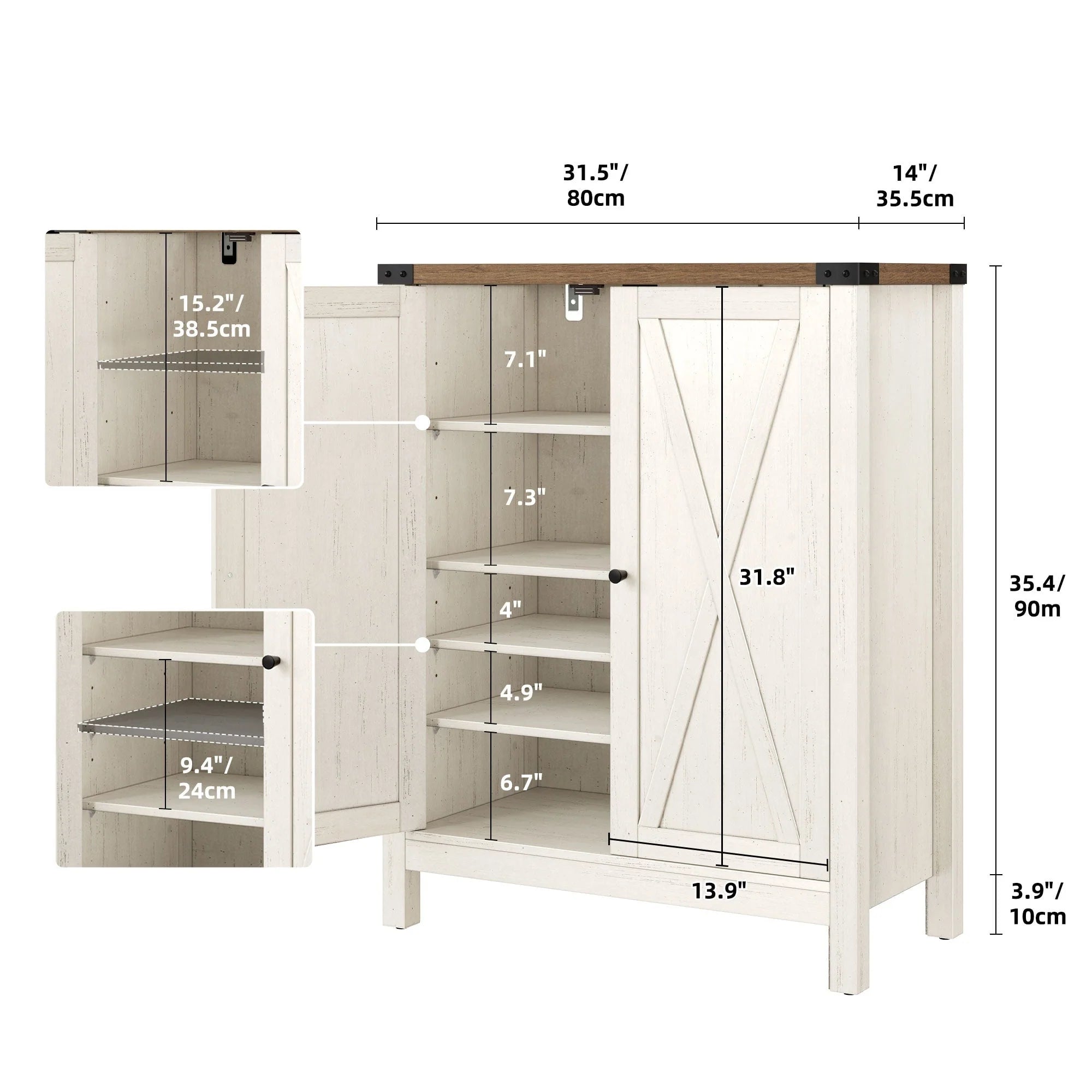 Moasis 5-tier 20 Pair Shoe Storage Cabinet with Double Doors for Entryway