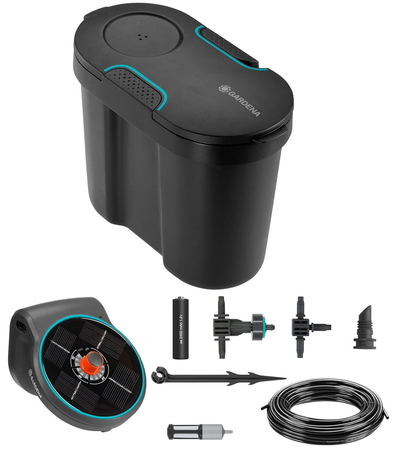 Gardena Aquabloom Solution d'arrosage Automatique Solaire avec réserve d'eau: jusqu'à 20 Plantes pour terrasse ou Balcon, arrosage Goutte à Goutte, 14 programmes d'arrosage (13301-20)