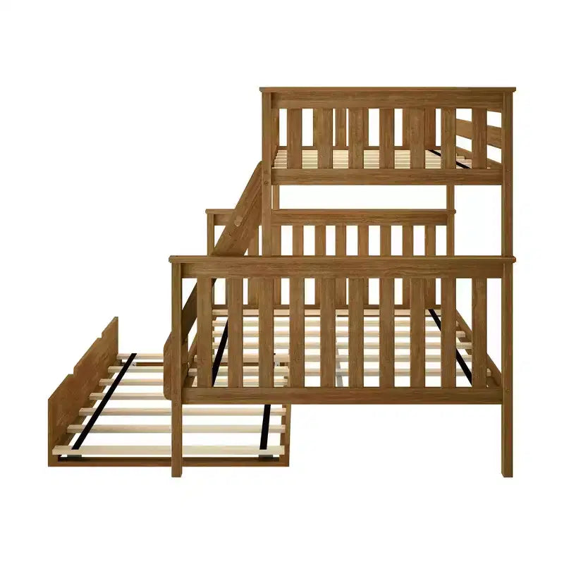 Max & Lily Solid Wood Bunk Bed, Twin over Full with Storage Trundle and Ladder for Kids