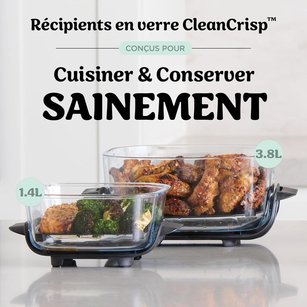 Ninja CRISPi Friteuse sans huile portable, 3,8L, 4-en-1 : Frire sans huile, Rôtir, Garder au chaud, Recroustiller, Design compact, 2 récipients avec couvercles, 1 700 W, Sauge FN101EUSG