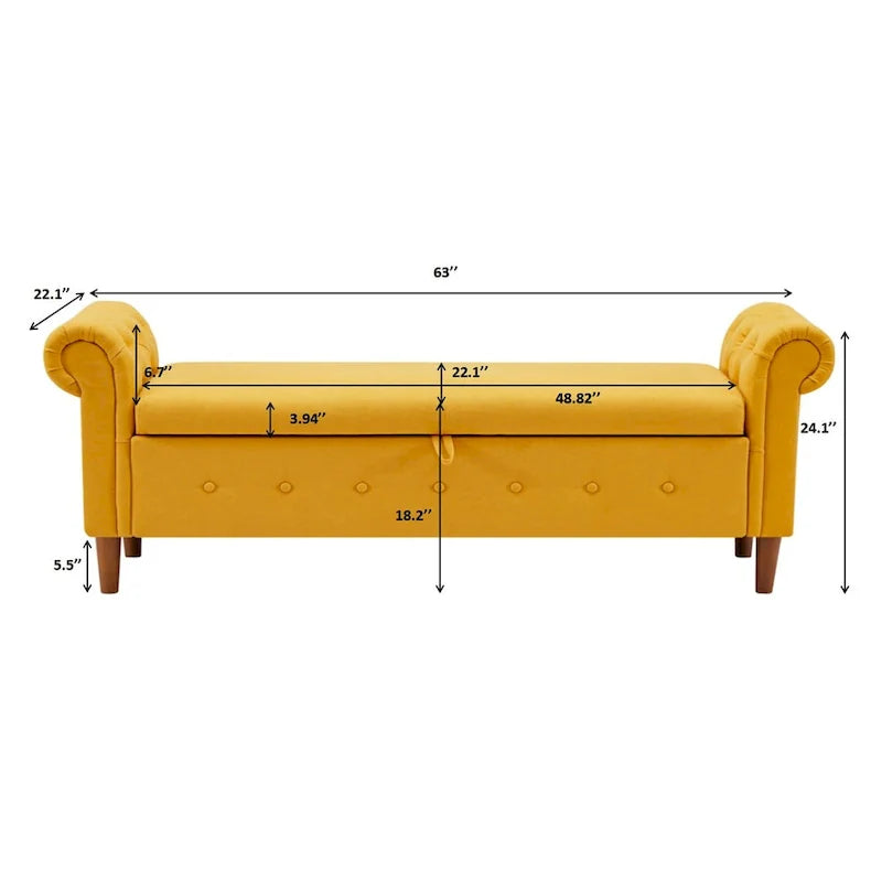 Storage Bench for Bedroom End of Bed Rolled Armed Velvet Ottoman Couch Long Bench