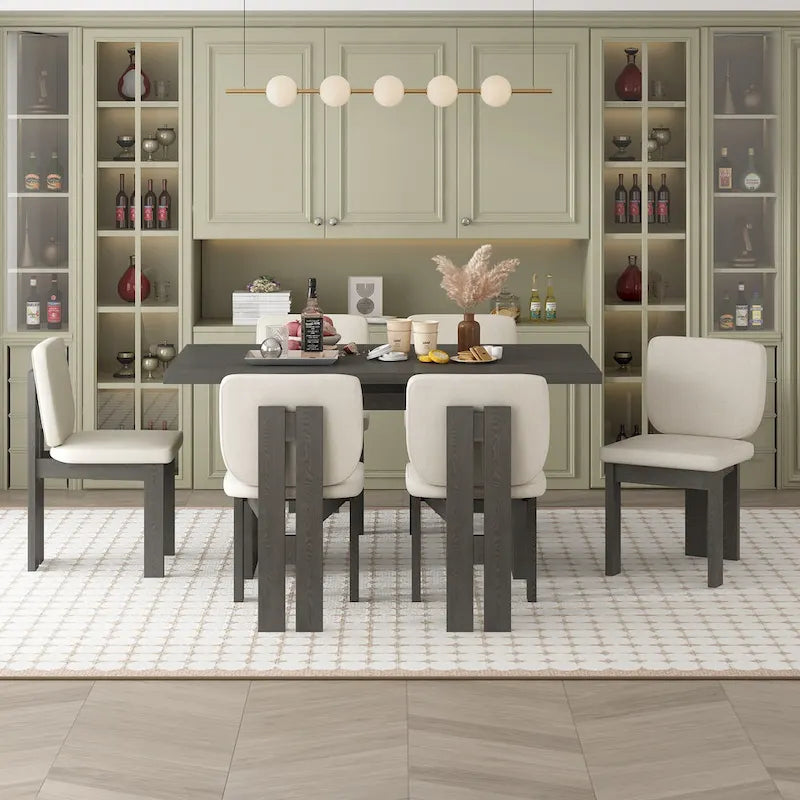 7-Piece Transitional Wooden Dining Set with Rectangular Table & 6 Chairs