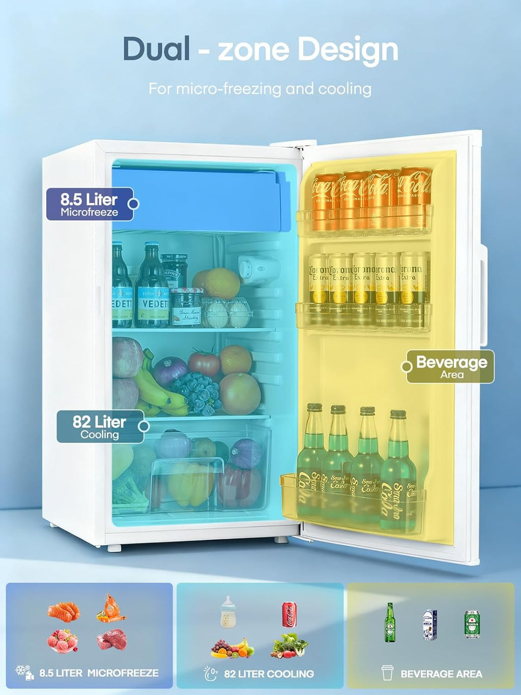 FOHERE Petit Frigo avec Congélateur de 91L, Réfrigérateur à une porte, Bac à Légumes, Thermostat Réglable, Silencieux, Petit Frigo de Bureau, Porte Réversible, Dortoir, Chambre, Blanc