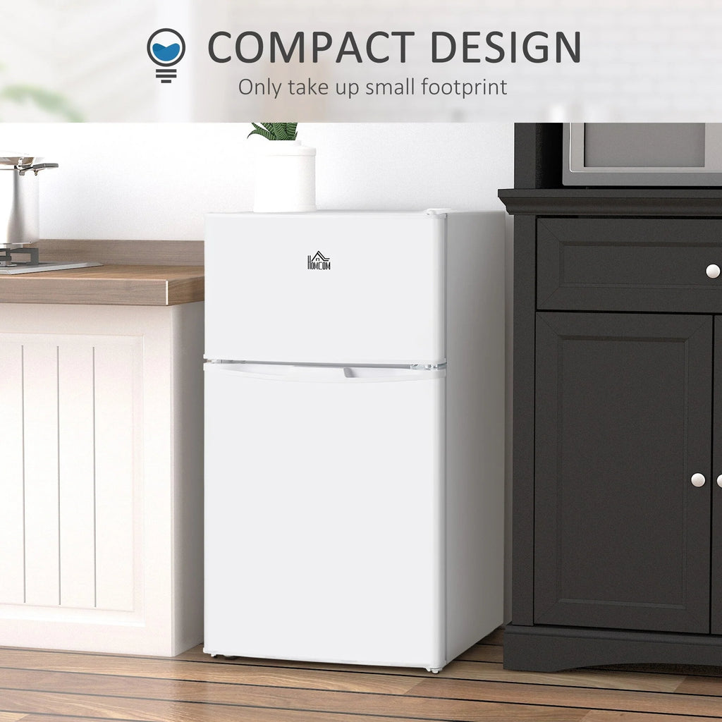HOMCOM Double Door Mini Fridge with Freezer, 3.2 Cu.Ft Compact Refrigerator with Adjustable Shelf, Adjustable Thermostat