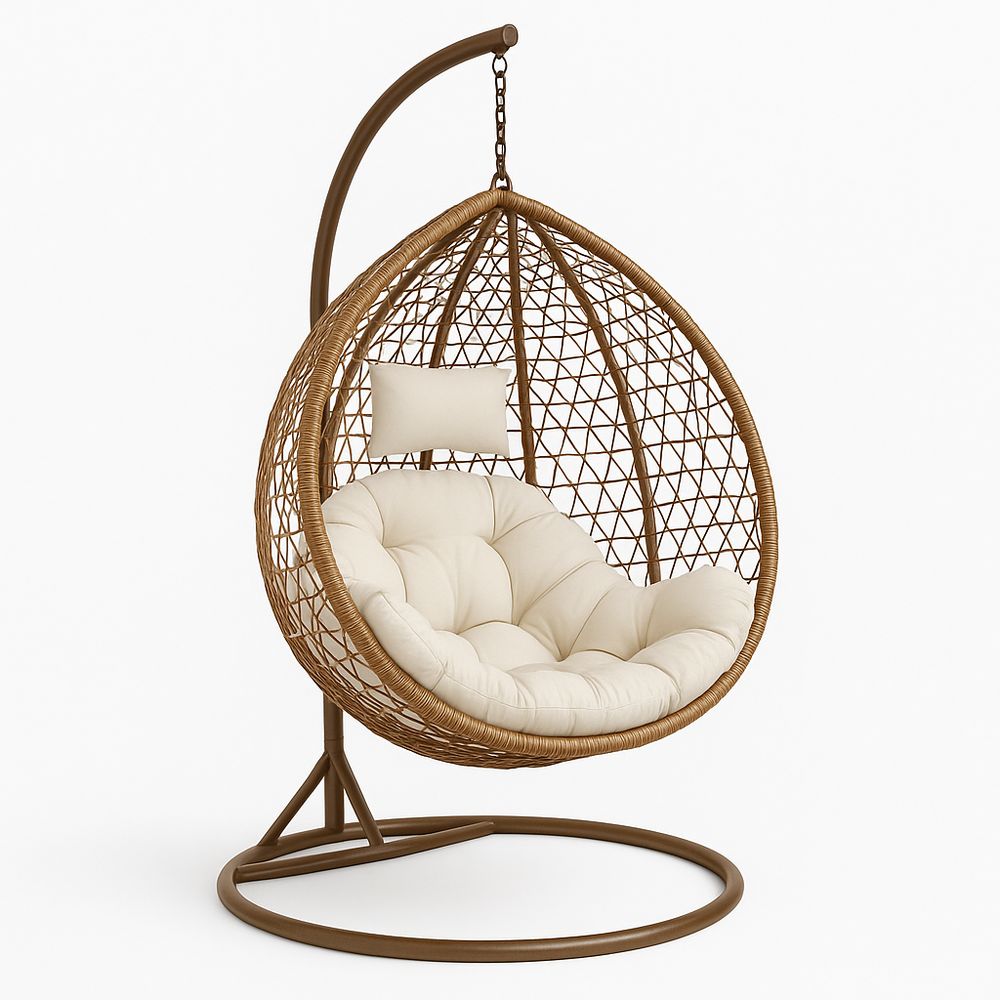 Fauteuil suspendu œuf avec coussin repose-tête, 200x100x100 cm(Marron/Beige)