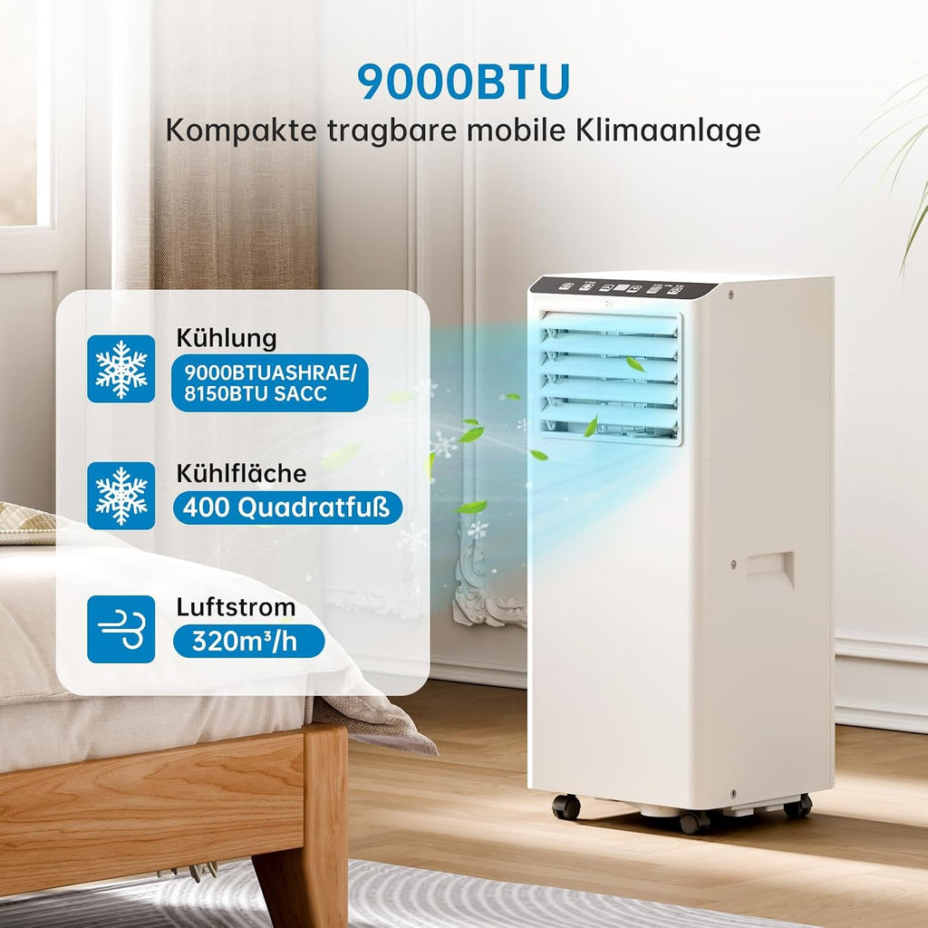Climatiseur Mobile 9000 BTU, Mobile Klimageräte Avec Tuyau d’évacuation, Climatiseur Mobile Silencieux