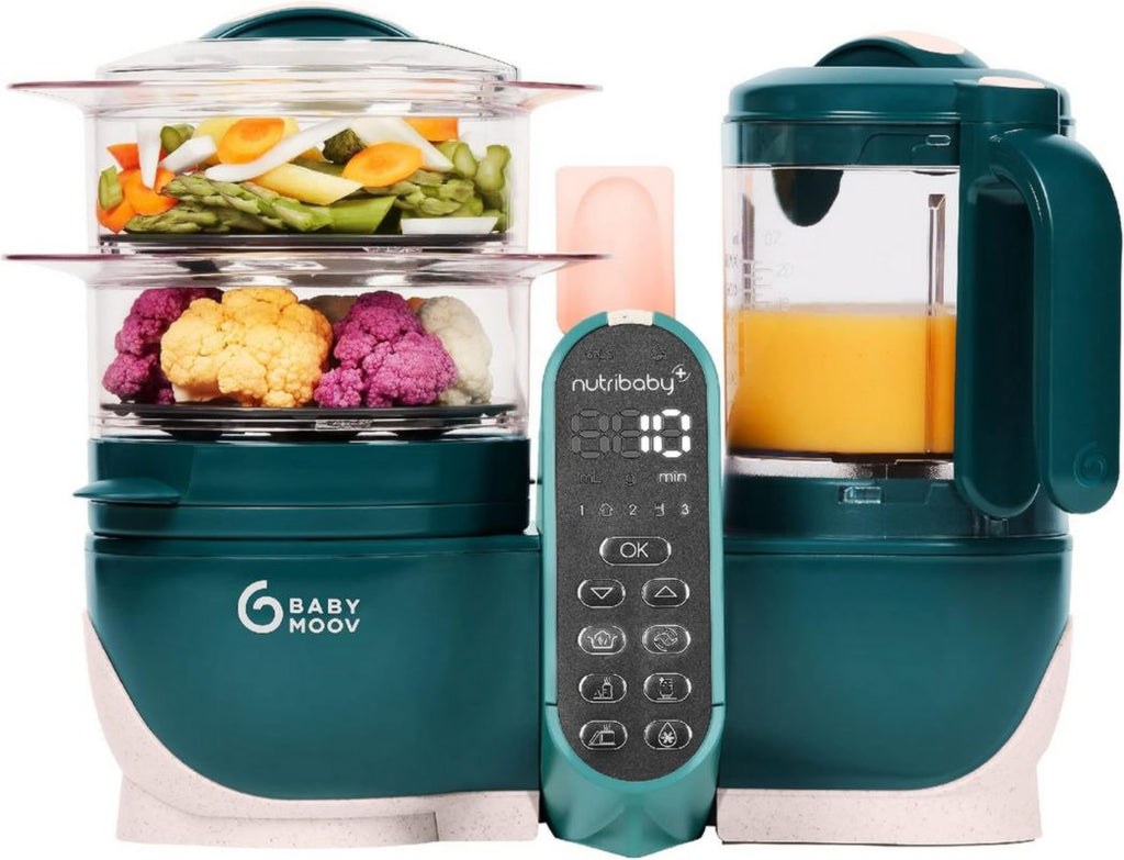 Babymoov Nutribaby(+), Robot cuiseur multifonction 6 en 1 pour bébé, cuiseur vapeur, grande capacité 2,2 L, petits pots maison, idéal pour diversifier les repas, vert opale
