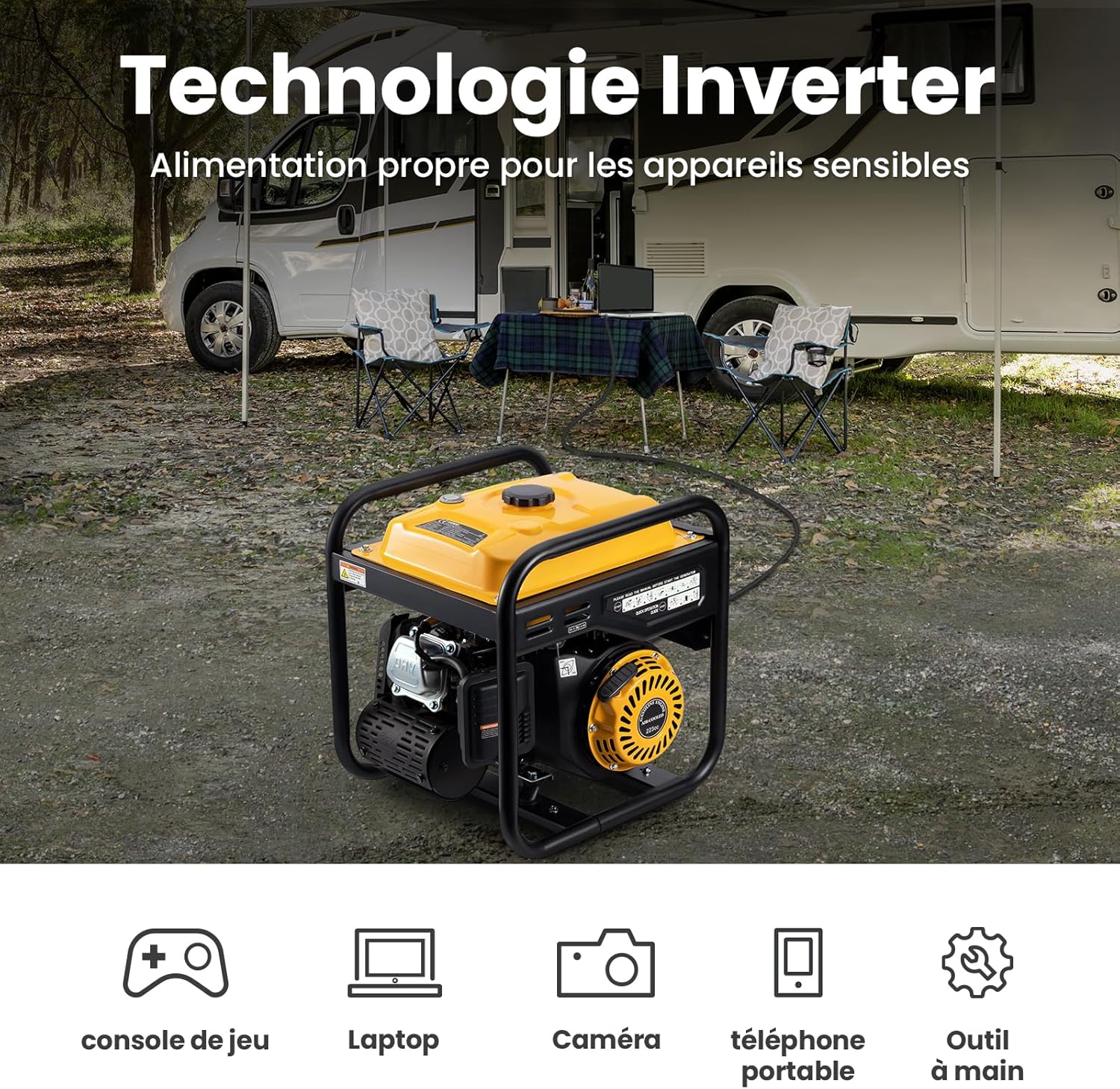 maXpeedingrods 3500W Groupe électrogène à essence 4 temps avec 2 prises 230V et USB Générateur léger et silencieux alimentation de secours pour garage atelier camping maison,26kg léger