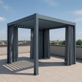 Pergola retractil bioclimatique avec rideaux gris bleu aluminium terrasse 405×374×300cm(Gris bleu)