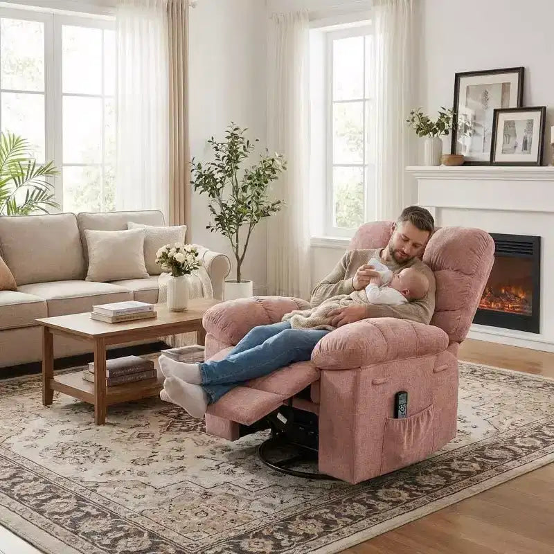 Massage Recliner Chair with Heat - 360 Swivel Rocker, Oversized Single Sofa w/ Vibration, USB & Storage Pockets for Living Room/Bedroom