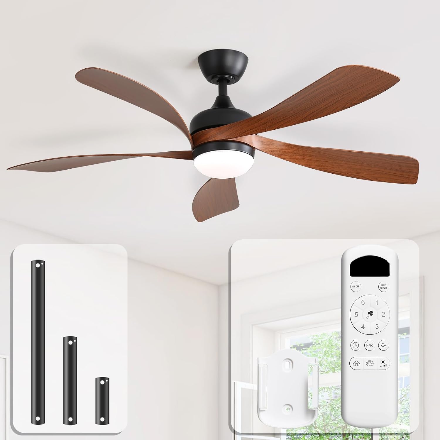 Sofucor Ventilateur Plafond avec Lumiere et Telecommande, 132 cm Dimmable Lampe Ventilateur Plafond LED, 6 Vitesses, DC Silencieux Réversibles, Minuterie, pour Chambre