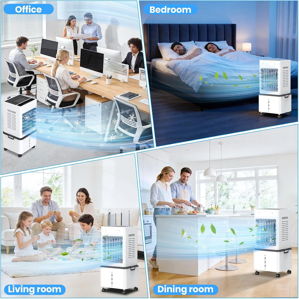 Climatiseur Mobile Silencieux 12L, Refroidisseur d'air Climatiseurs Portables Économie d'énergie Ventilateur Humidificateur, 6 Vitesses, Télécommande, 24H Minuterie, pour Maison Bureau Chambre (Blanc)