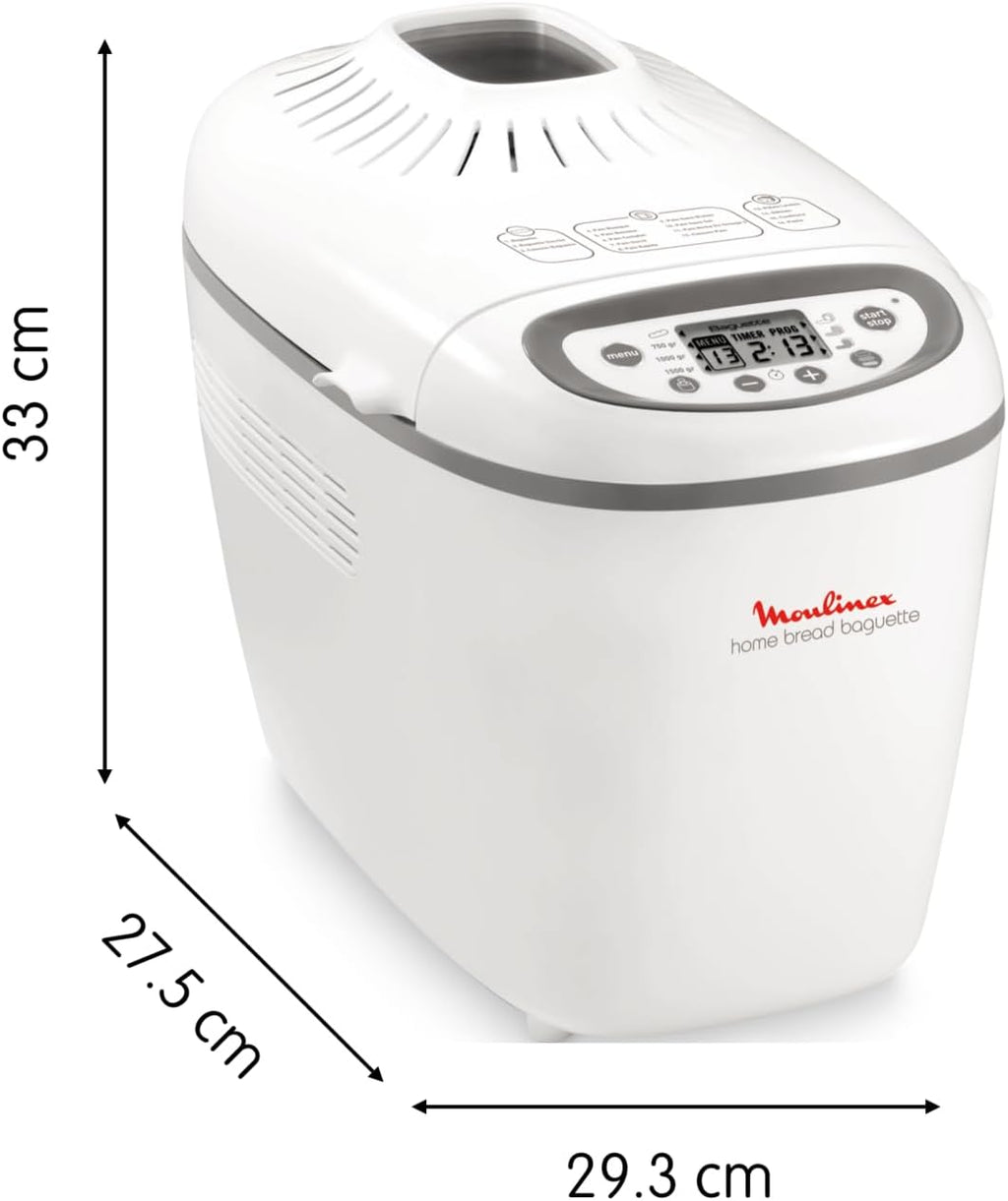 Moulinex Home Bread Baguette Machine à petits pains, 16 programmes, Résultats homogènes, Jusqu'à 1,5 kg de pain frais, Plaques croustillants, 3 niveaux de dorage OW610110, Blanc