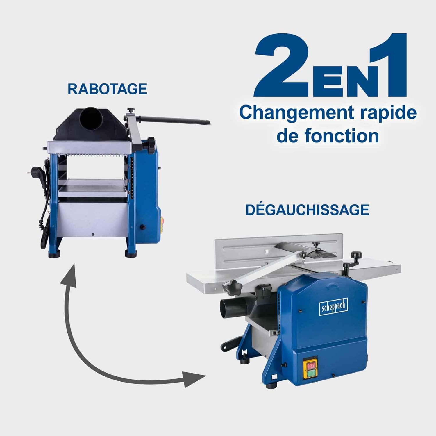 Scheppach Raboteuse & Dégauchisseuse compacte HMS850 | Puissance 1250W | 2 fers en acier rapide | Largeur de rabotage 204mm | Hauteur de passage 120mm | Régime de l'arbre 8500-1min
