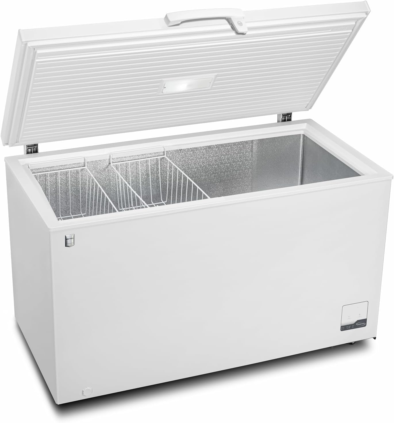 METRO Professional Congélateur bahut GHF2700S, acier, 188 x 73.5 x 94.5 cm, 700 L, 125 W, 3 paniers, éclairage LED, avec serrure, blanc/gris(500 L)