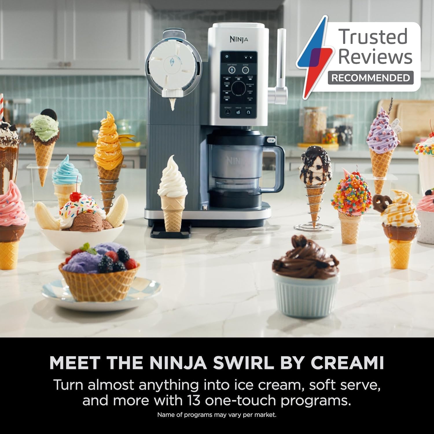 Ninja CREAMi NC701UK Swirl Machine à crème glacée avec 2 bacs 13 fonctions pour faire de la crème glacée, du gelato, du sorbet, des milkshakes et plus encore, option de mélange, argent platine