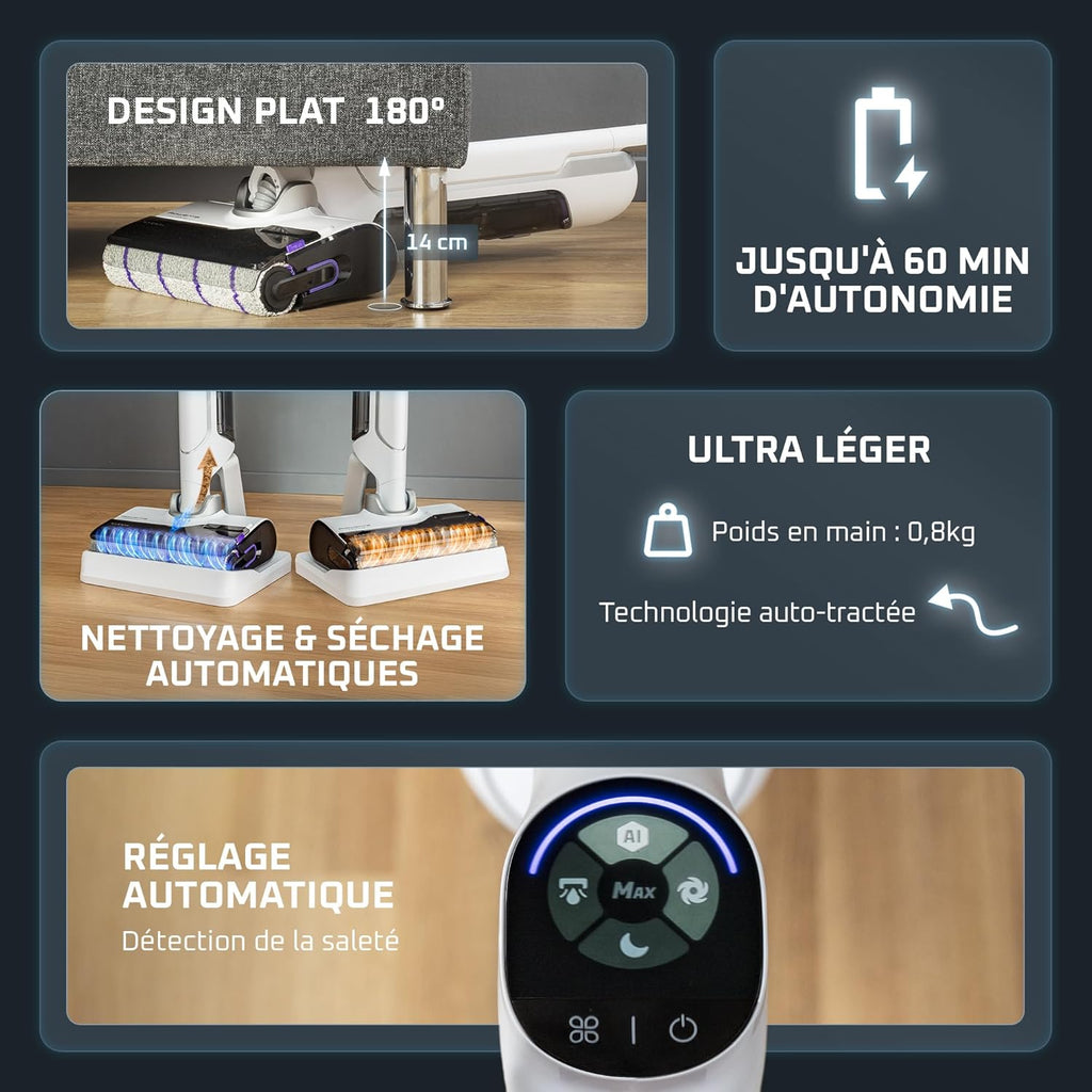 Rowenta X-Clean 10 et Clean it, Aspirateur Laveur sans Fil et Shampouineuse, Parfait pour Tâches Tenaces et Poils, Sols Durs, Moquettes et Tapis GZ7540WO + IN5010F0
