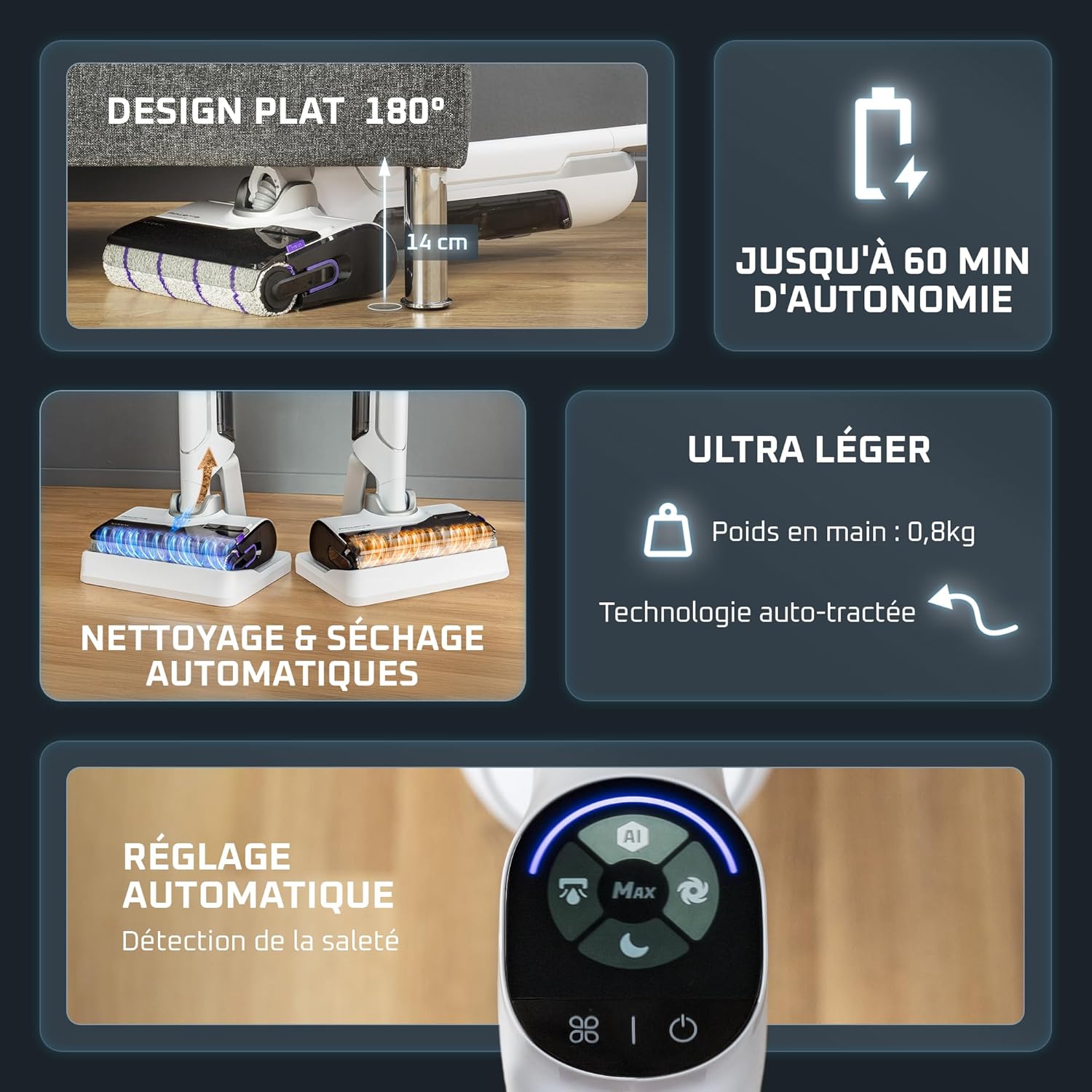 Rowenta X-Clean 10 et Clean it, Aspirateur Laveur sans Fil et Shampouineuse, Parfait pour Tâches Tenaces et Poils, Sols Durs, Moquettes et Tapis GZ7540WO + IN5010F0