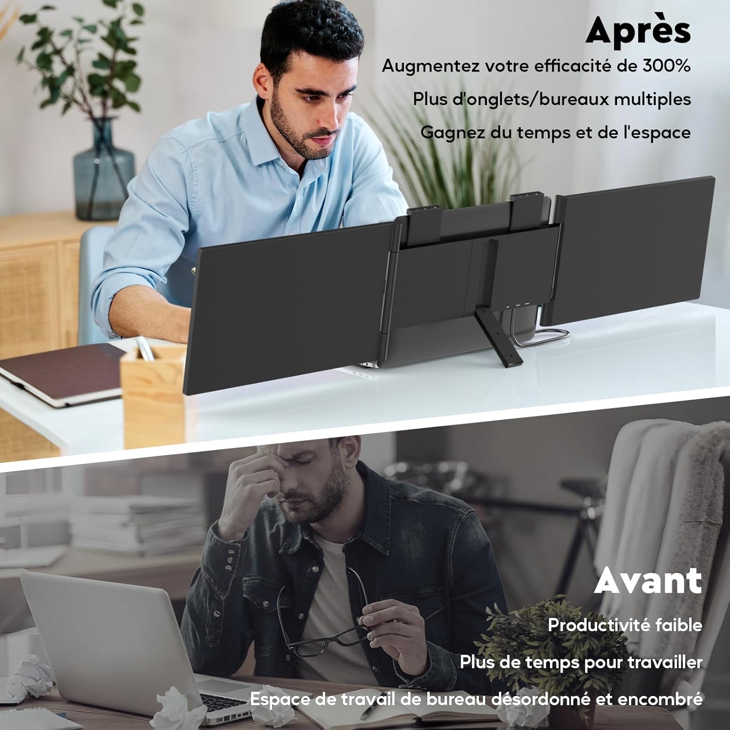 Moniteur pour Ordinateur Portable 14 "FHD 1080P IPS, Triple Écran Portatif USB C, Extension Écran pour Ordinateur Portable 14"-16" Compatible avec Mac, Windows, Chrome, Switch, PS45