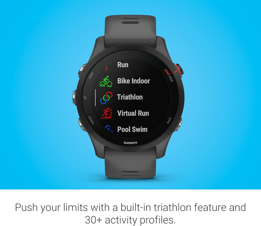 Garmin Forerunner 255 Montre intelligente GPS de course à pied, Advanced Insights, batterie longue durée, gris ardoise, 46 mm
