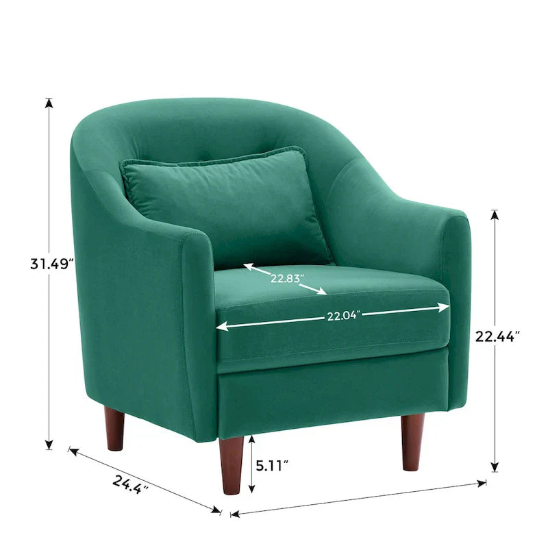 28.34W Set Of 2 Accent Armchair, Velvet Barrel Chair with Solid Wood Legs
