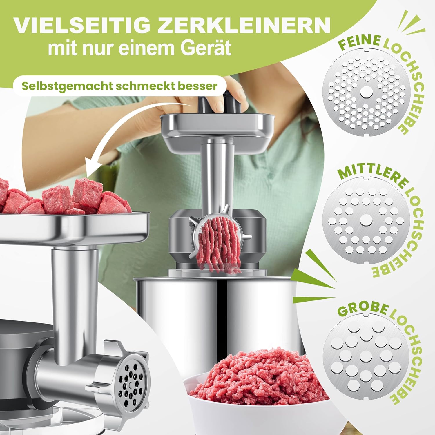 KESSER Robot de cuisine universel 3 en 1 K-KM 3000 avec hachoir à viande, pétrisseur, mélangeur multifonction, bol de 5,5 l avec 3 outils mélangeurs, presse-agrumes 1,5 l, kit d'accessoires, pâtes et