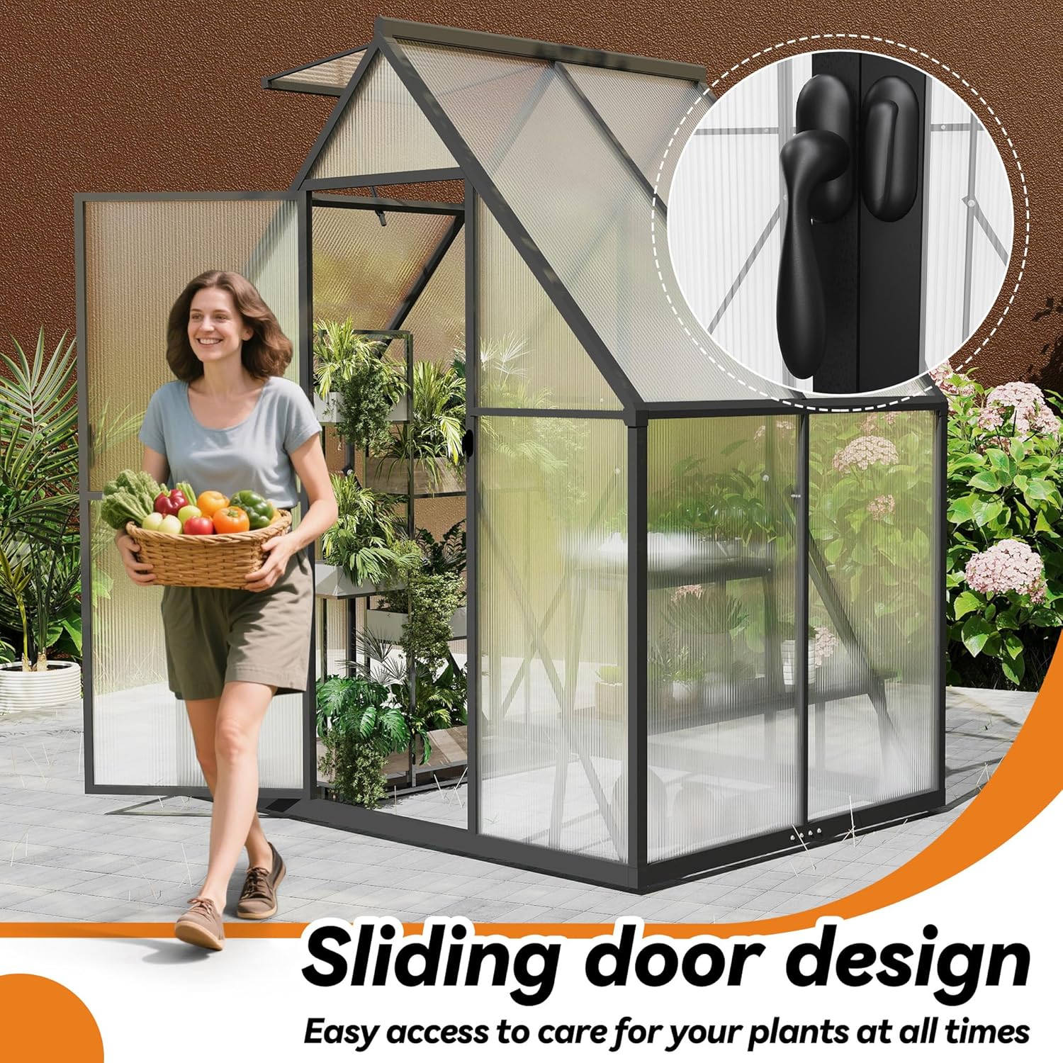 Froadp serre de jardin en aluminium avec fondation, 125 × 180 × 195 cm, polycarbonate 4 mm, résistante aux intempéries, avec fenêtres