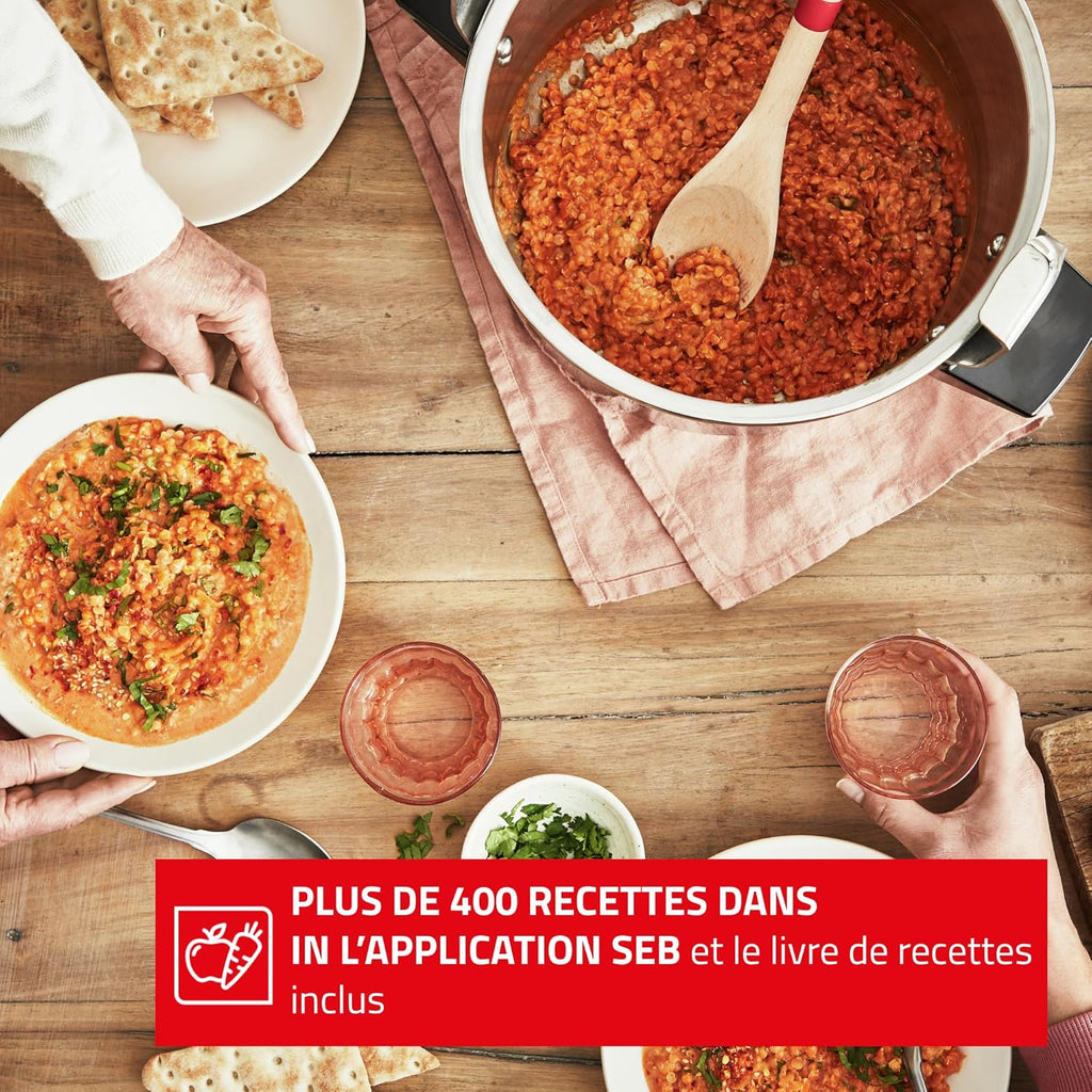 SEB Authentique Eco, Cocotte-minute 4,5L, 1 à 4 personnes, Induction, Cuisson plus rapide, Fabrication française, Garantie 10ans, Système de sécurité, Livre de recettes, P0530600