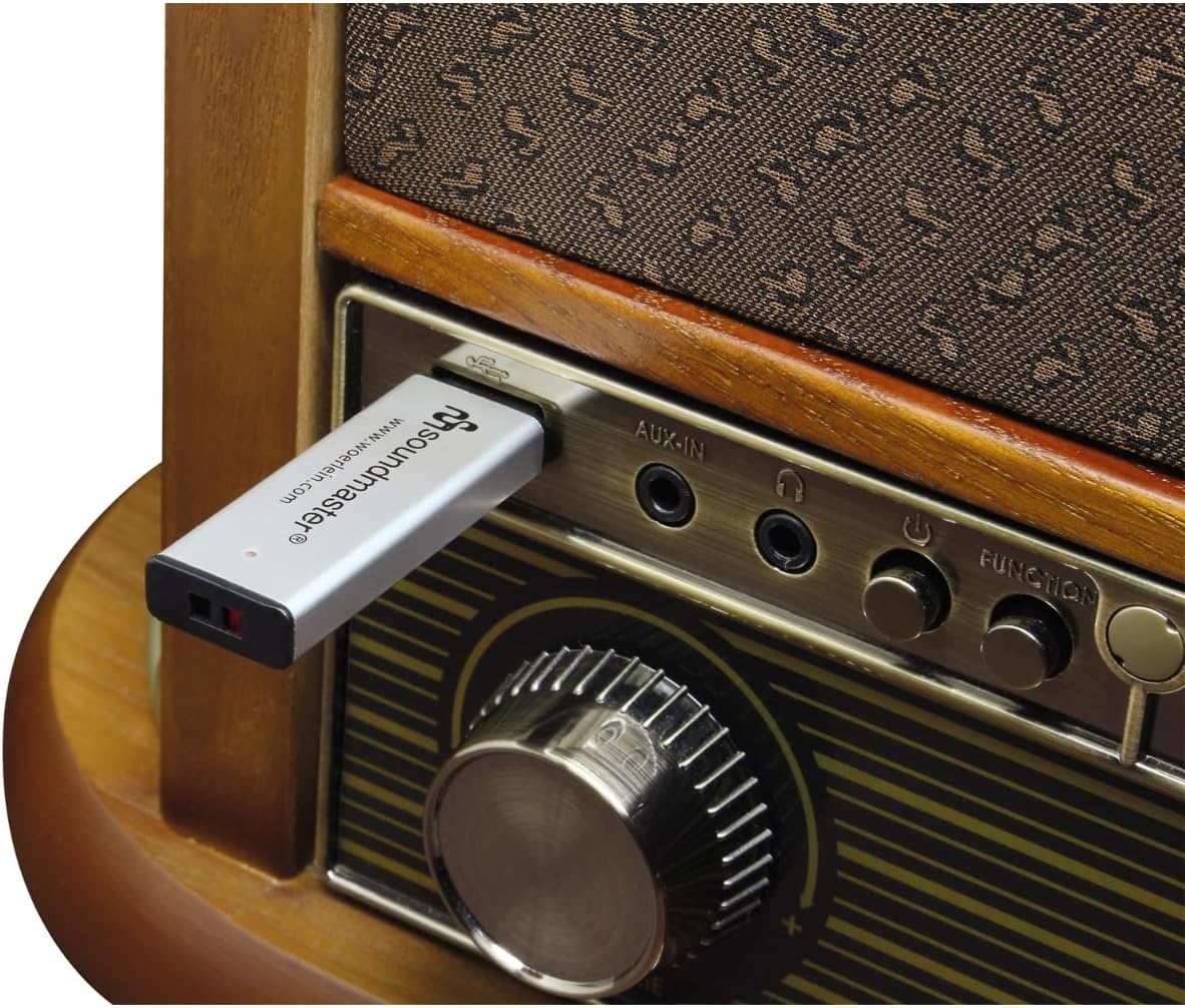 Soundmaster NR566BR Chaîne Hi-FI Nostalgie 7 en 1 Platine Vinyle Audio Technica Cellule magnétique | Radio numérique Dab+ | CD-MP3 | USB | Cassette | Bluetooth | Fonction de numérisation | égaliseur