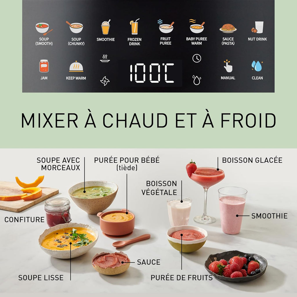 Panasonic MX-HG4401KXE Blender Chauffant, 1.2L, 800W, Chaud et Froid, 9 modes Automatiques, 10 Vitesses, Minuterie, Maintien au Chaud, Nettoyage Automatique, Noir et or Rose