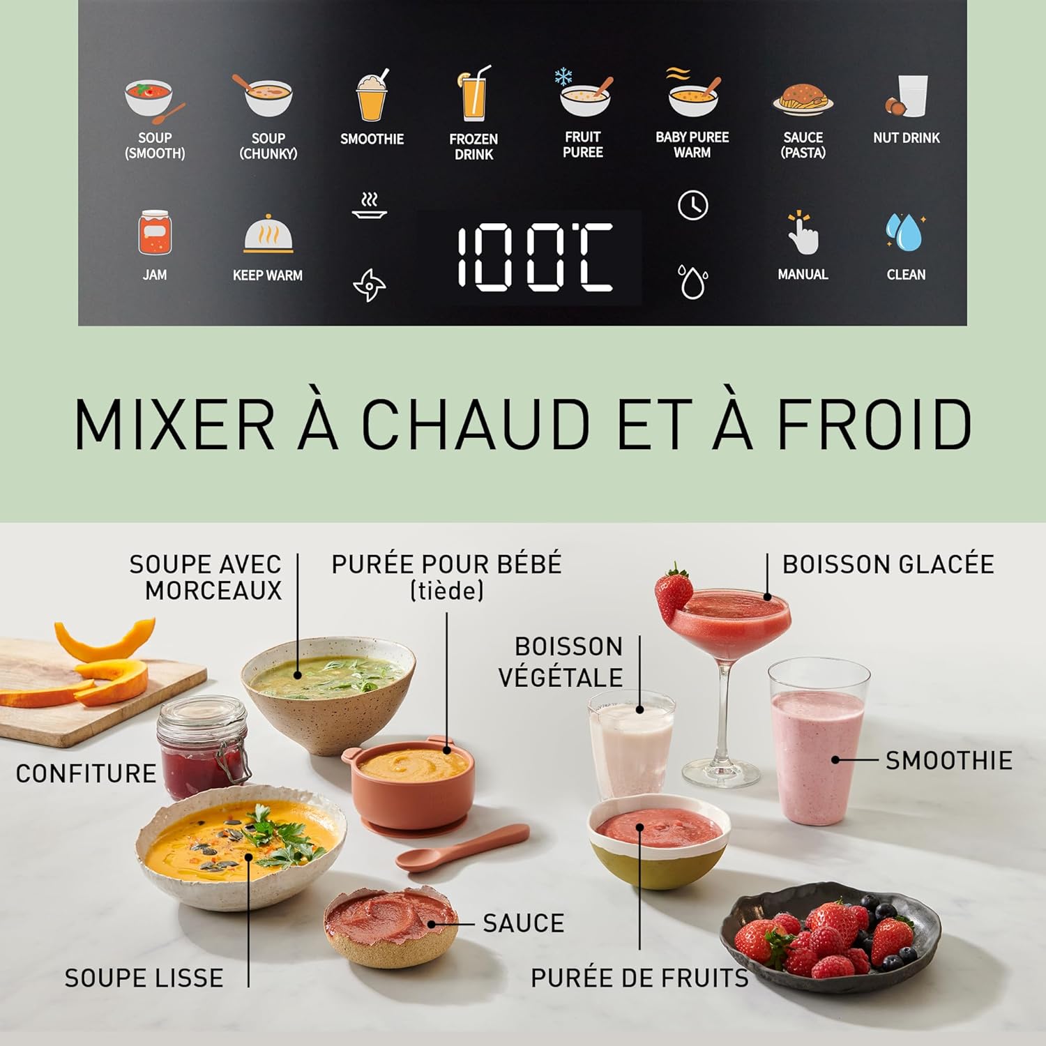 Panasonic MX-HG4401KXE Blender Chauffant, 1.2L, 800W, Chaud et Froid, 9 modes Automatiques, 10 Vitesses, Minuterie, Maintien au Chaud, Nettoyage Automatique, Noir et or Rose