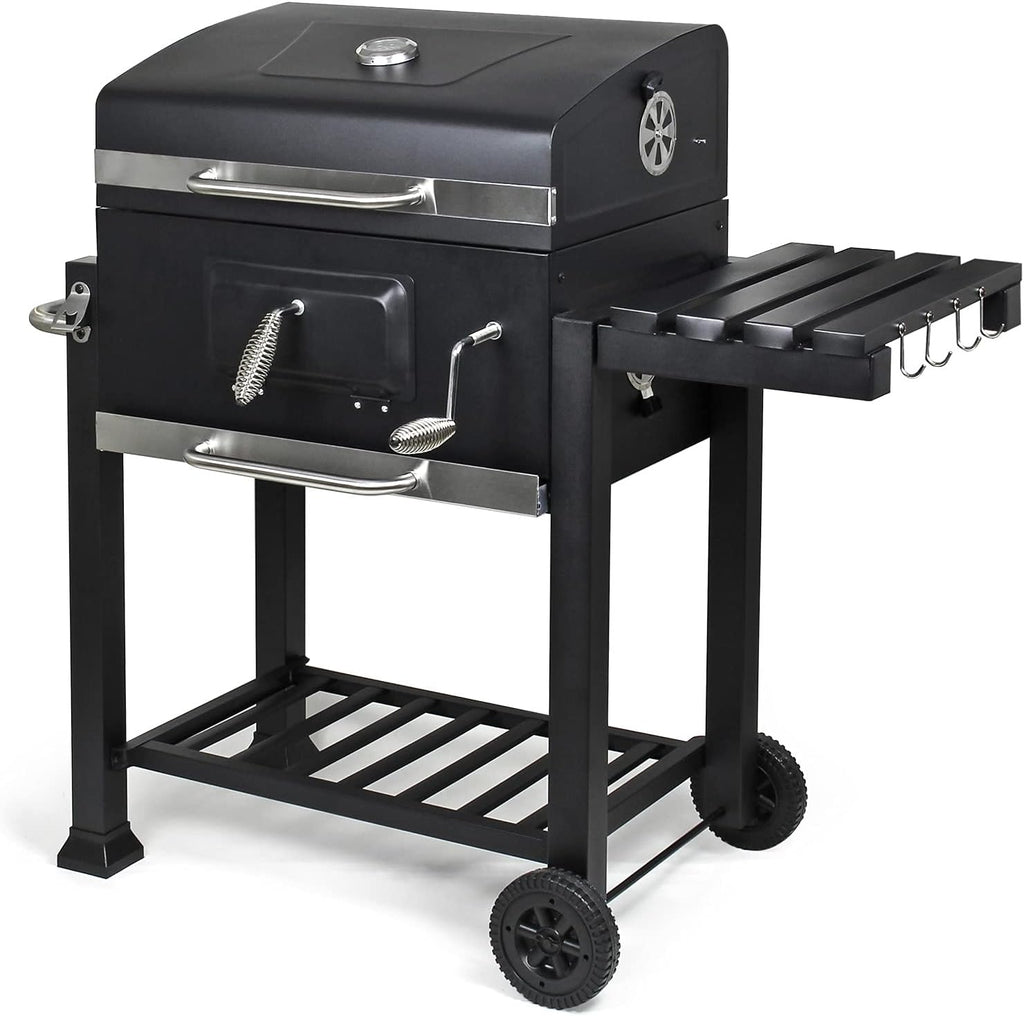 Wiltec Chariot Barbecue à Charbon 1130x475x 1000mm Clapet anti-feu Hauteur réglable Thermomètre Espaces rangement Ouvre-bouteille Grillade Jardin BBQ