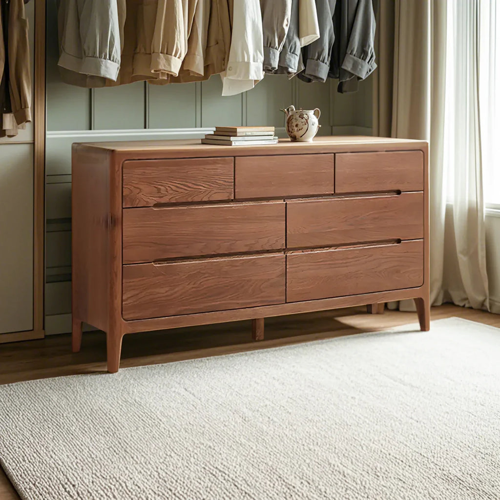 Traditional Natural Oak Wood Double Dresser for Bedroom