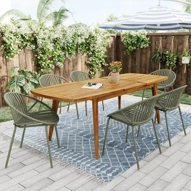 7-Piece Outdoor Expandable Patio Dining Set with Stackable Chairs, Acacia Wood Table