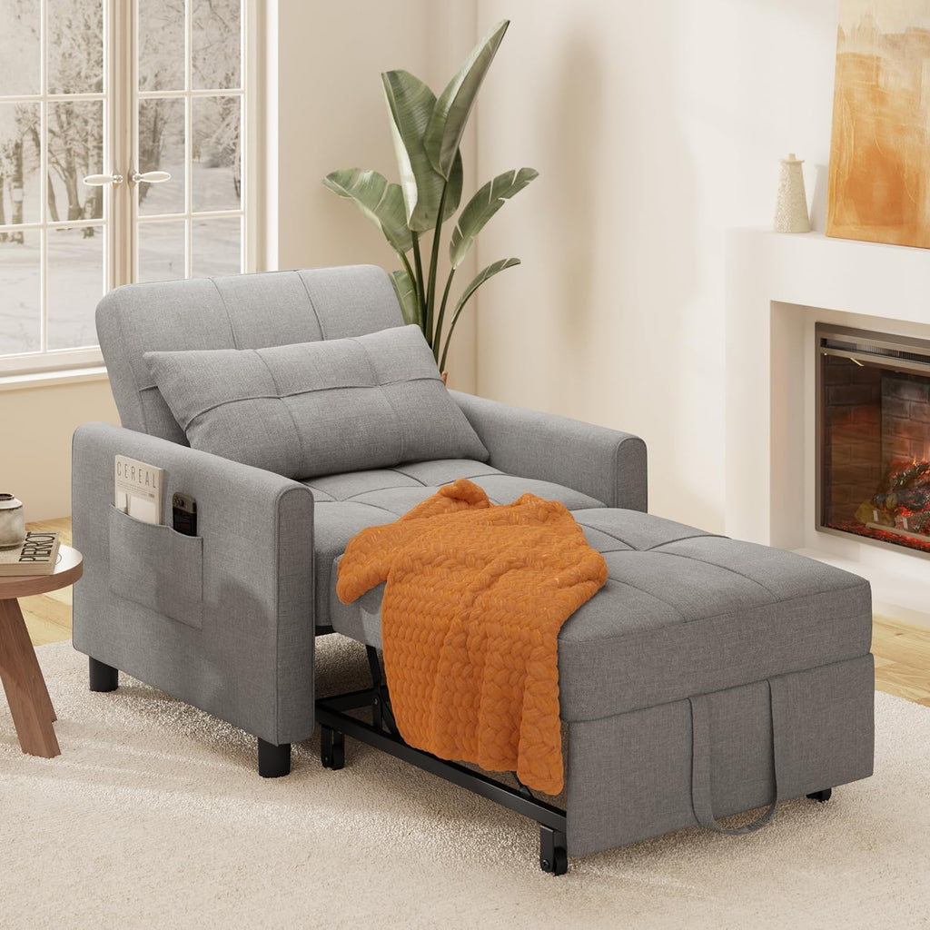 Xbro Fauteuil-lit 3 en 1 Convertible 1 Place, Fauteuil-lit avec Fonction Lit, Canapé-lit Réglable avec Coussin et Sac, Fauteuil avec Fonction Lit pour Petit Appartement (Gris Clair)