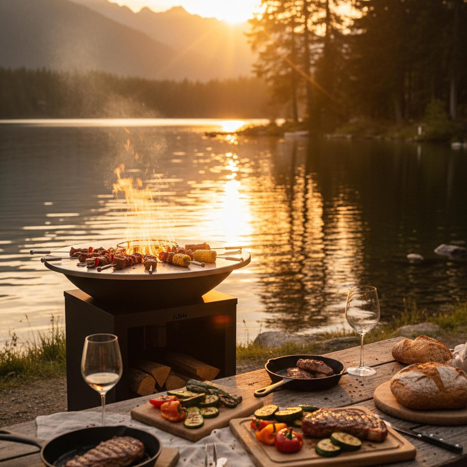 Plancha - BBQ - Brasero - Barbecue - Plaque de cuisson - Outdoor - ASH Solaris - XL - Plancha - Anneau de barbecue Ø 81 cm - Cheminée de jardin - Barbecue - Aspect luxueux - Plaque de cuisson