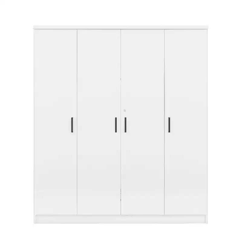 Whisen Wood 4-Door Wardrobe Armoire with Hanging Rod, 1-Drawer and Storage Shelves