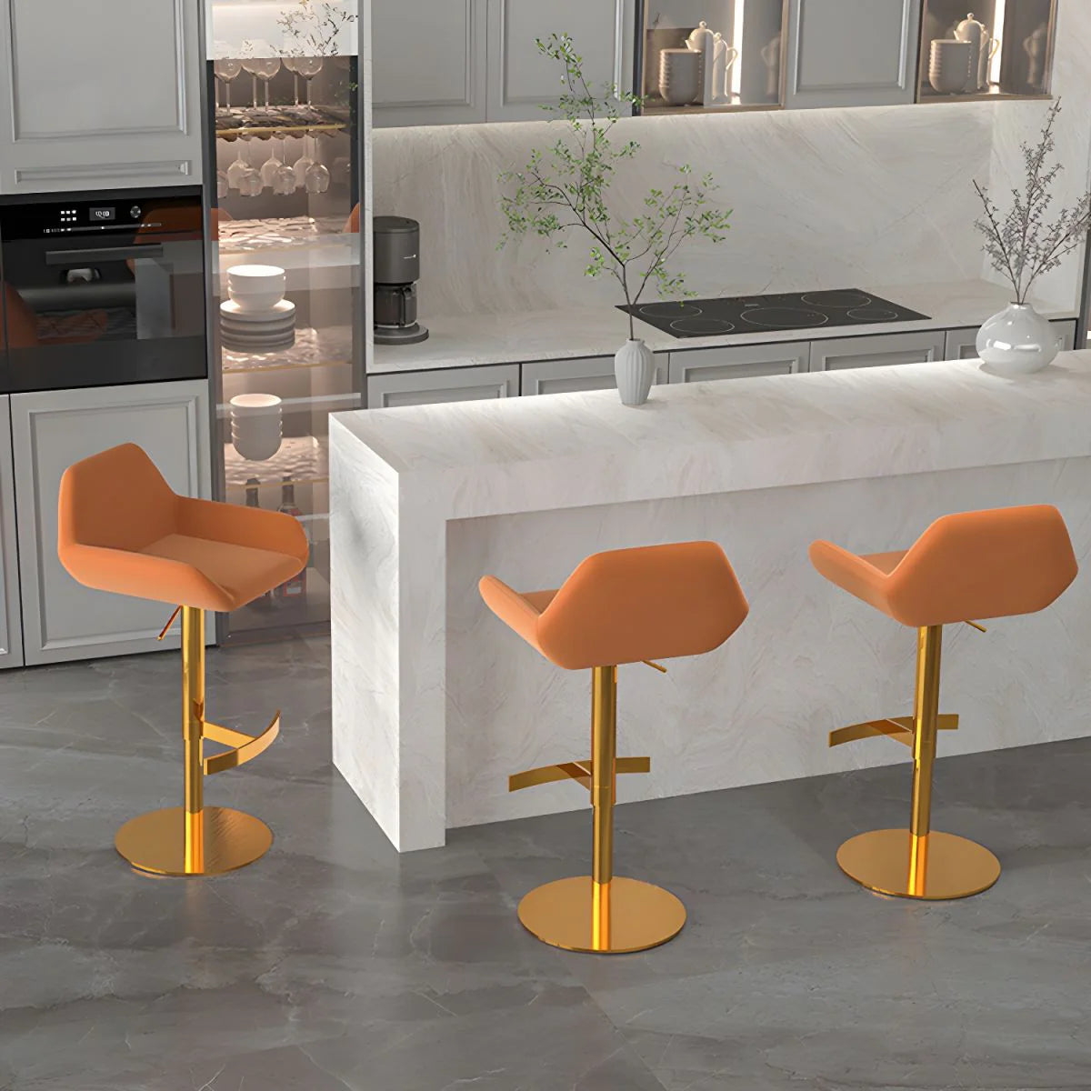 Minimalist Leather Swivel Bar Stools with Low Back for Kitchen