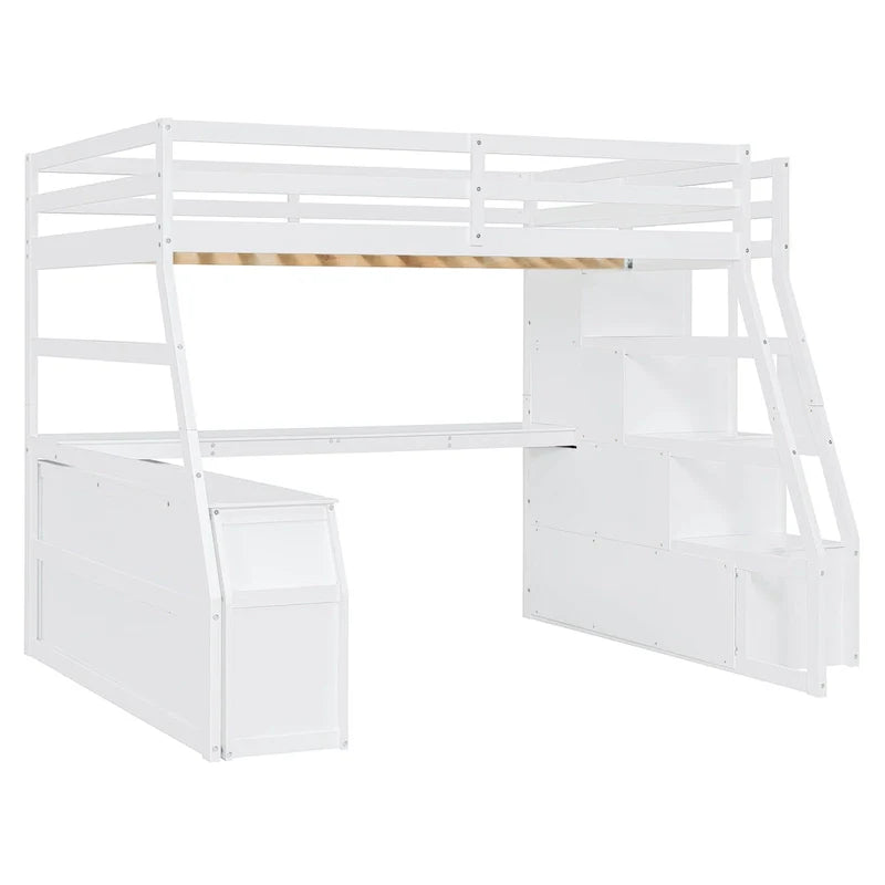 Full Pine Loft Bed with Desk and Storage