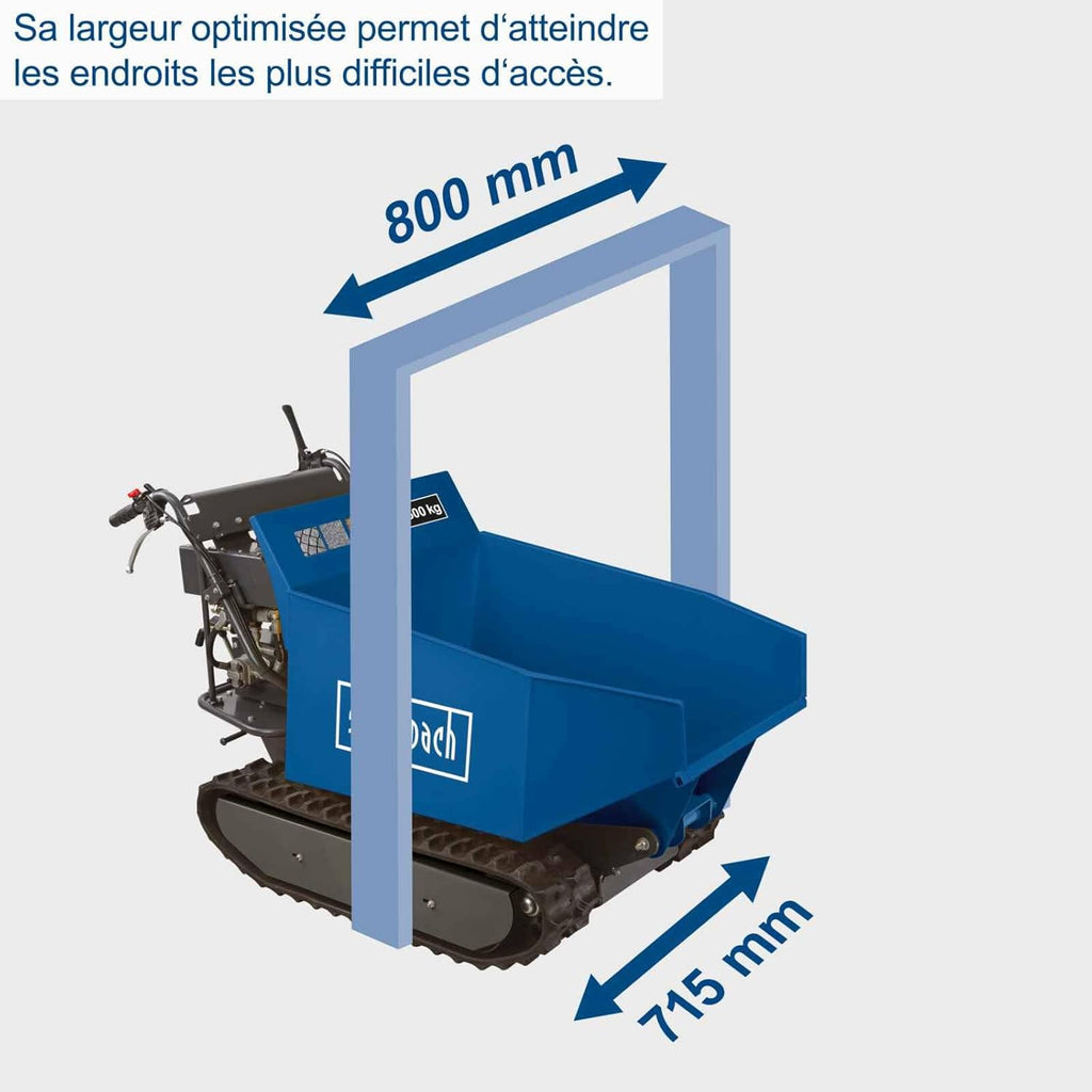 Scheppach Dumper - Benne motorisée Thermique sur chenilles DP5000 | Charge maximale de 500kg | 5,5 CV | Moteur 4T de 196cm3 | 3X Marche Avant / 1x Marche arrière | Benne basculante | Brouette