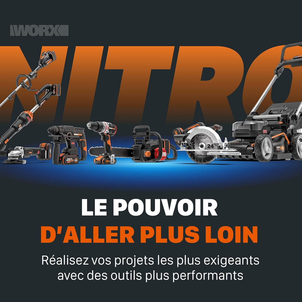 WORX Tondeuse à Gazon sans Fil 40V WG737E, Surface Max de 600 m², Lame de 37cm, Sac de 40L, Coupe jusqu'aux Bordures, 6 Hauteurs de Coupe, Livrée avec 2 Batteries 4Ah et Chargeur Double Rapide